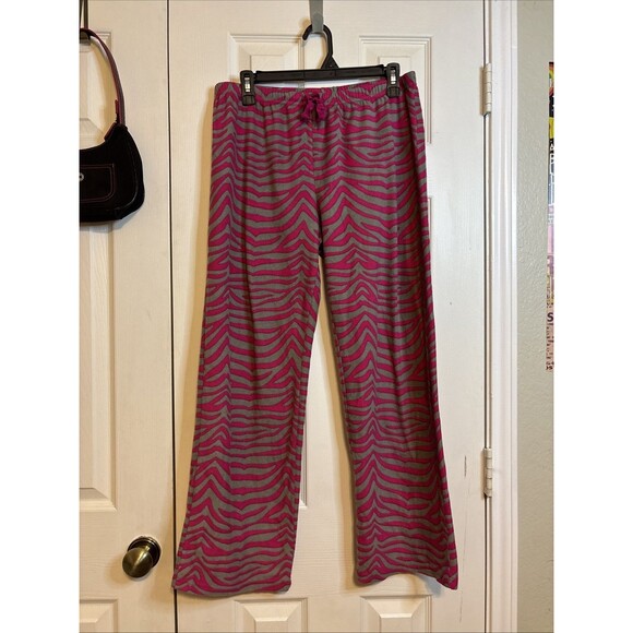 PJ Couture Large Pink Gray Zebra Print Wide Leg Pajama Pants - Picture 1 of 5